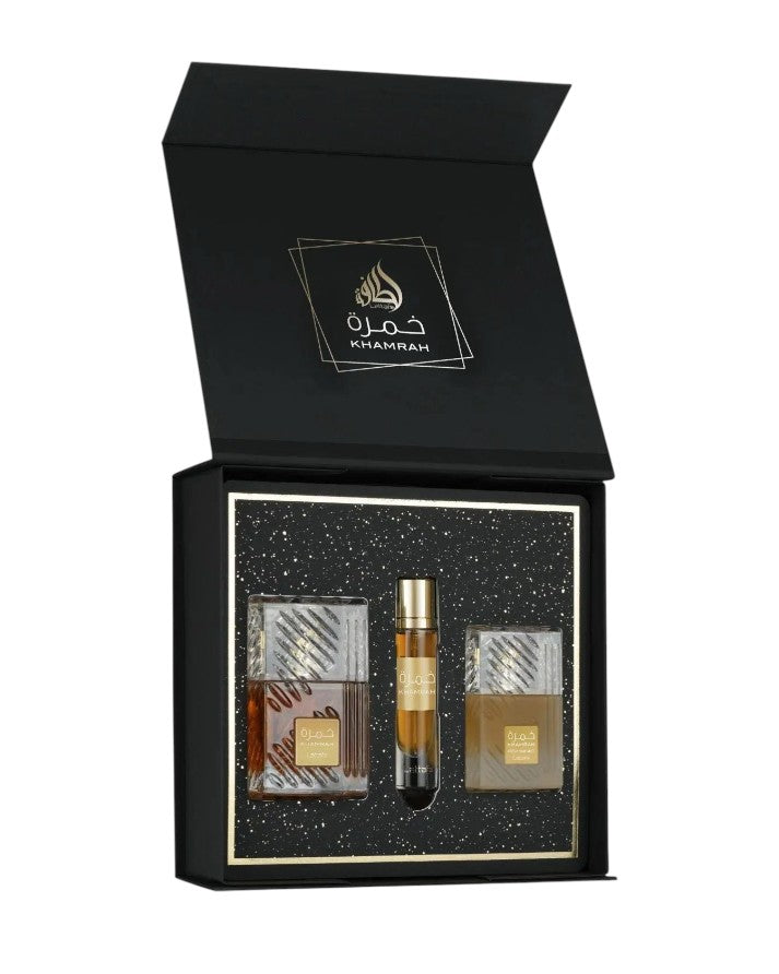 Lattafa Khamrah Gift Set 100ml + 12ml + Hair Mist